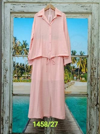 Ladies Summer Collar Down Drawstring Shirts With Long Skirts